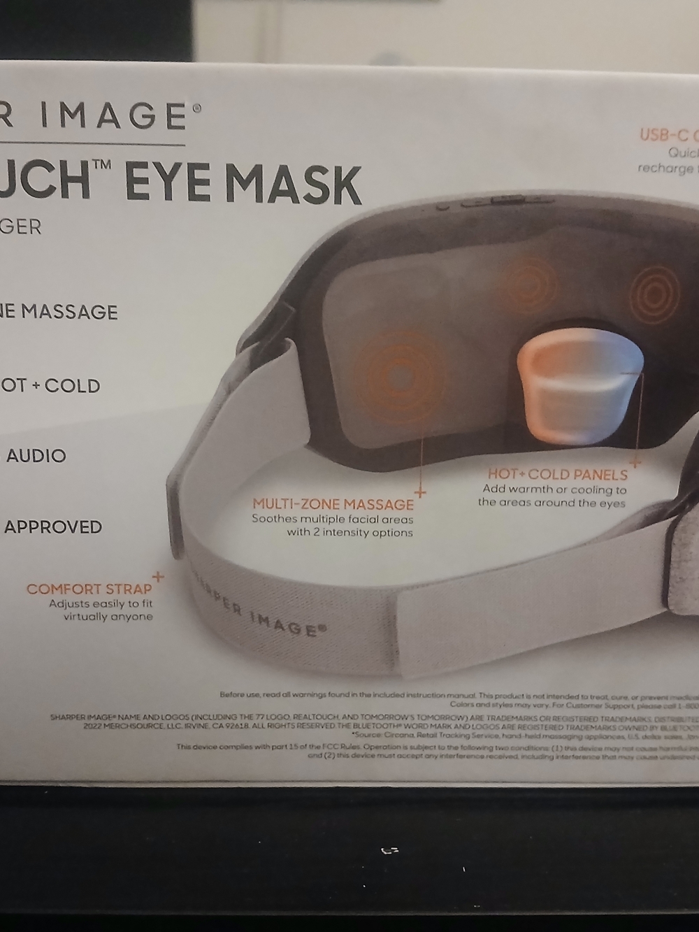 Sharper Image Gray and Black Hot+Cold Touch Eye Mask with Massage